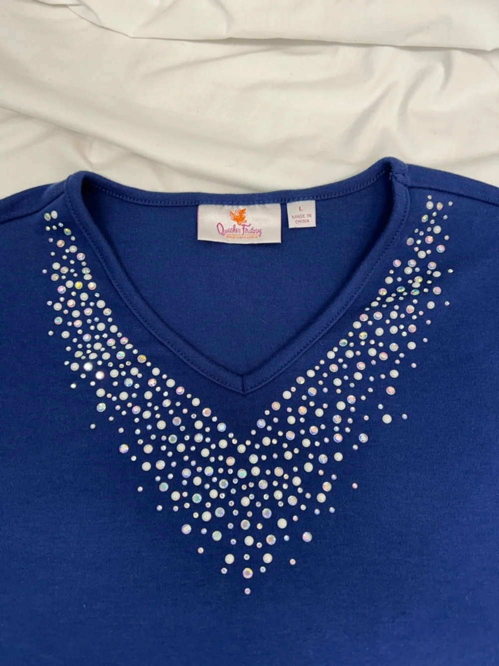 Quacker Factory Royal Blue Two-Piece Top and Pants with Rhinestone Matching Set - Picture 3 of 14